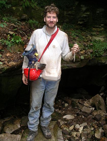 Photo of the author holding the cave key