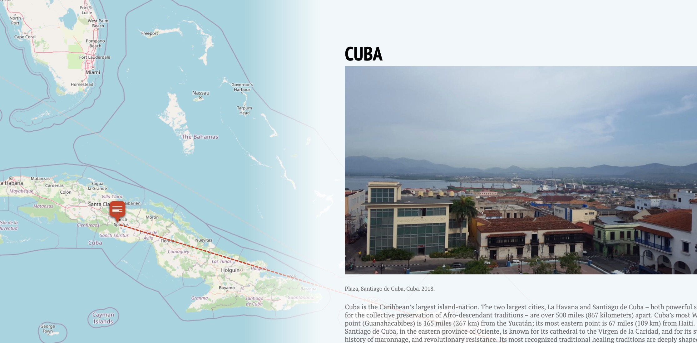 Screenshot of a map of Cuba. On the right side is an image of Cuba with writing describing Cuba