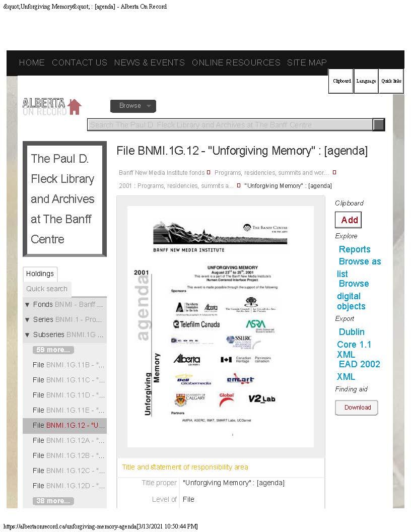 Screenshot of an event called "Unforgiving Memory" agenda. The agenda also includes brands who sponsored the event
