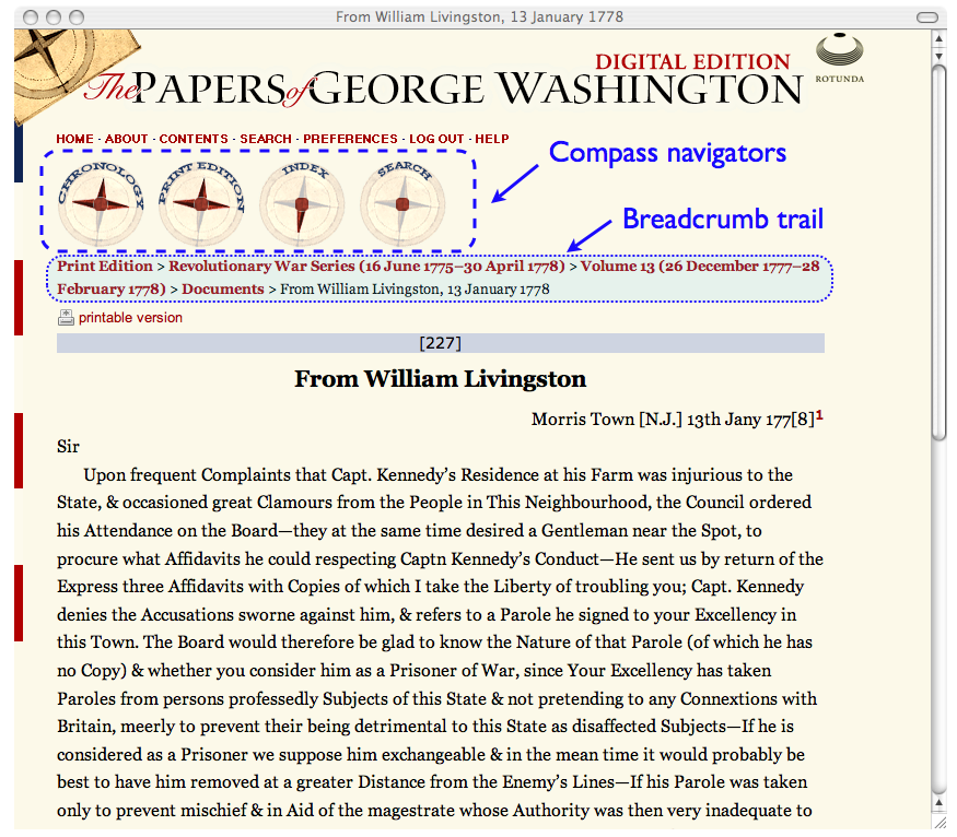 Screen capture of completed display of Livingston letter in Rotunda PGWDE
                     edition