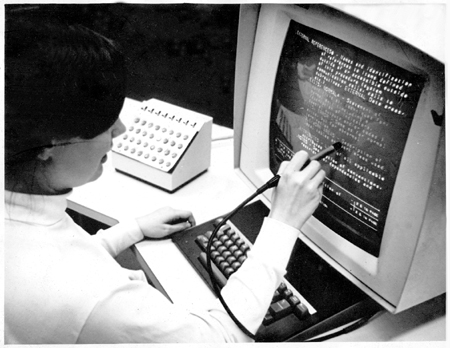 Photograph of the HES console with lightpen and keyboard.