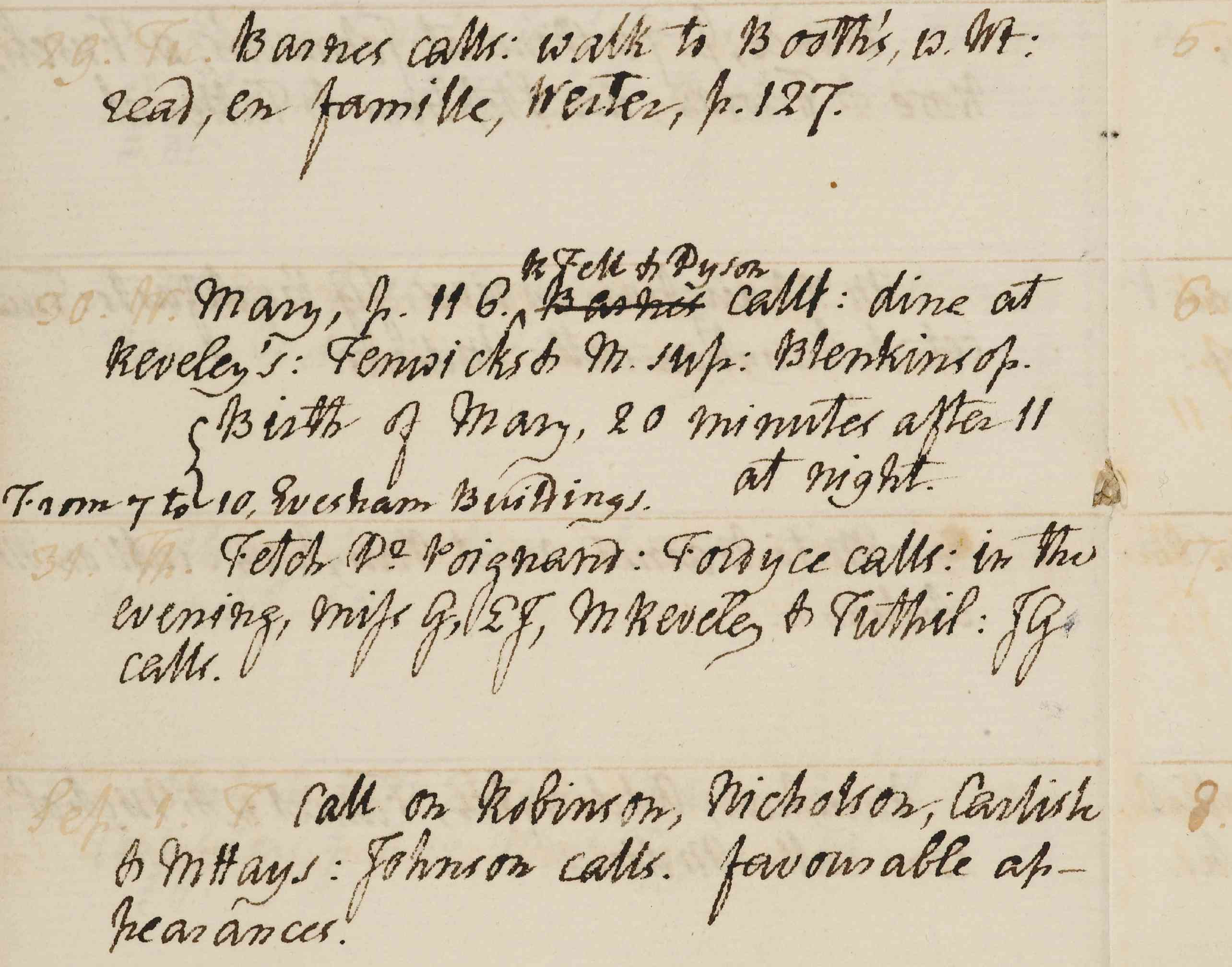 Image of a manuscript page from the eighteenth century. The page
						includes life events like births.