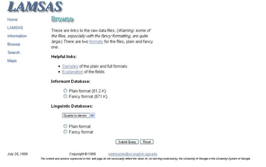 Screenshot of the LAMSAS site