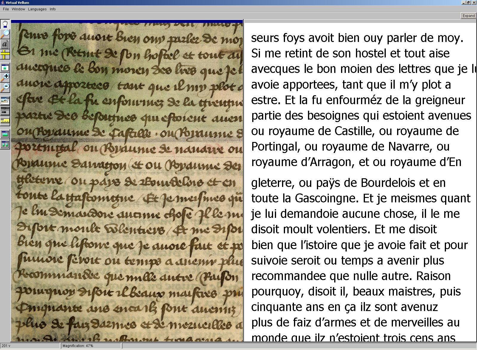 First screenshoot of original and transcribed manuscripts.