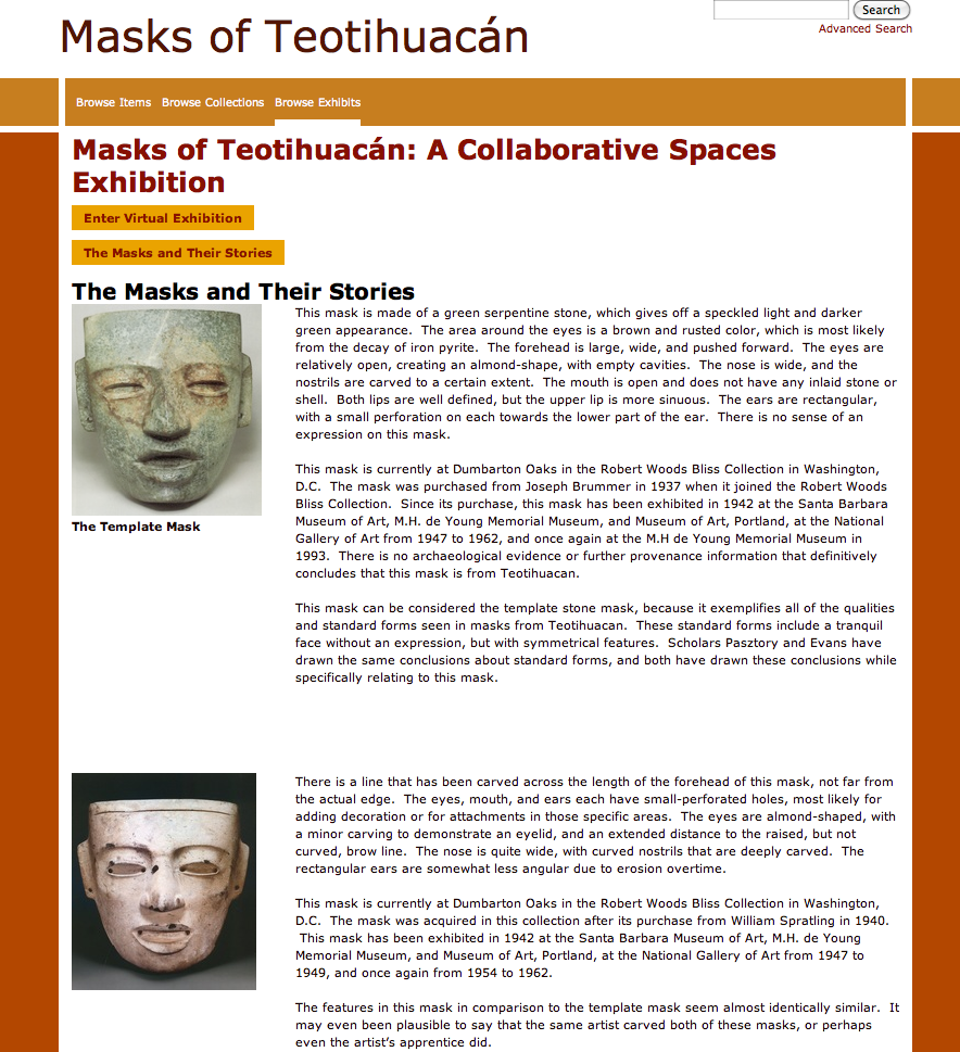 Screenshot of the  site, displaying the linearity of the virtual exhibition.