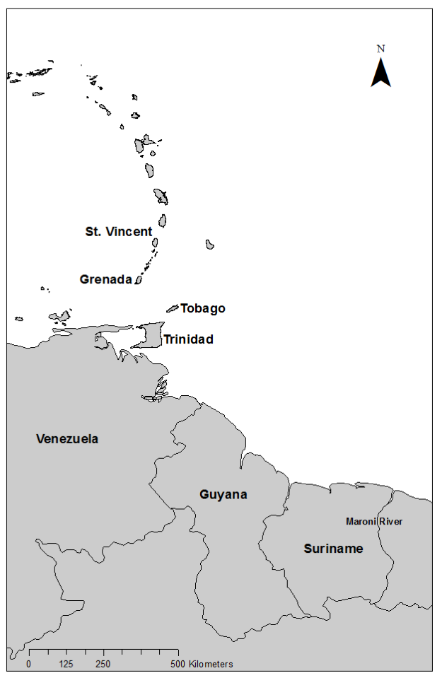 A map of the northern coast of South America.