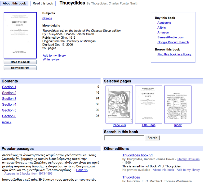 A screen shot of a commentary on Thucydides as seen in Google
                        Books