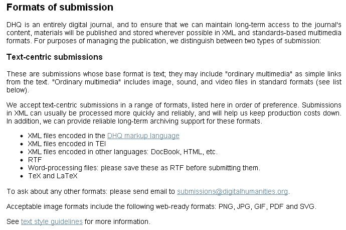 Submission guidelines for Digital Humanities Quarterly, accessed 28 August 2012.